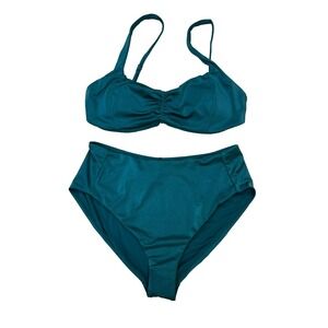 NWT Andie Nadi Top + High Rise Bikini Bottom Swimsuit Teal Green SZ L & M